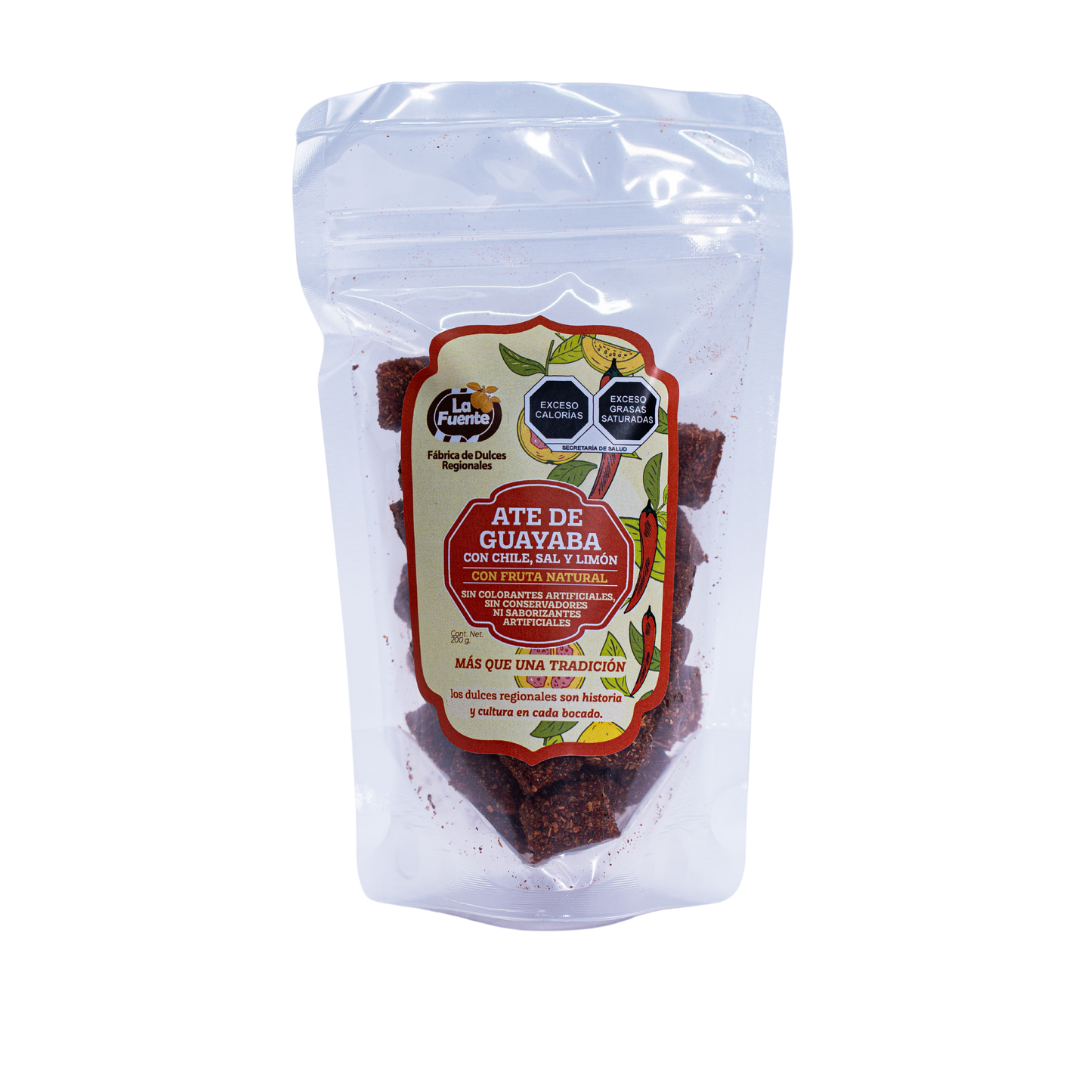 Pouch de ate guayaba con azúcar o guayaba con chile, limón y sal -3pack